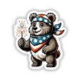 Grizzly Bear Holding Sparkler Wearing Stars and Stripes Bandana