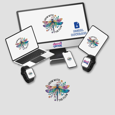 Dragonfly quote design features vibrant dragonflies and flowers, available as stickers or digital artwork, embodying Decal Venue's unique vinyl and digital art offerings.