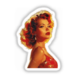 Vintage Glamour Clipart - Retro Pin-Up Girl Sticker featuring a woman with red hair and earrings, perfect for commercial use as stickers or digital artwork.