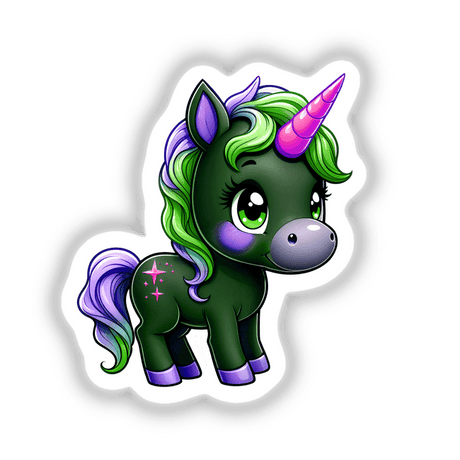 Cute And Magical Pony Unicorn cartoon illustration, available as stickers or digital artwork from Decal Venue, featuring a whimsical unicorn in animated style, perfect for fans of unique and playful designs.