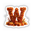 Thanksgiving Letter W Clipart featuring leaves and pumpkins, available as stickers or digital artwork for commercial use.