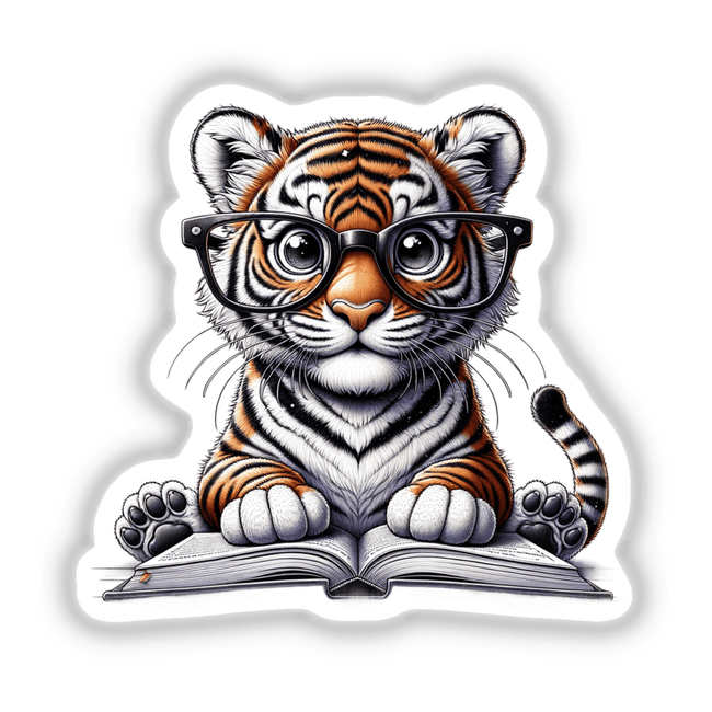 Tiger With Reading Glasses Open Book