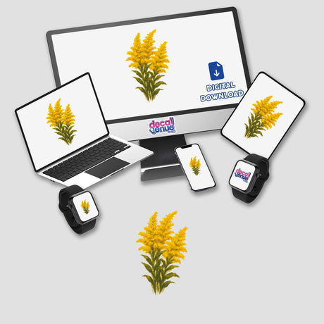 Kentucky Nebraska State Flower Sticker or Clipart featuring detailed Goldenrod Blossom Art, available as stickers or digital artwork with commercial rights, reflecting Decal Venue's unique vinyl and digital art offerings.