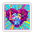 Couples in Love Series The Abstracts: A vibrant cartoon illustration of two women with pink hair, showcasing affection. Available as unique stickers or digital artwork from Decal Venue.