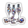 Gemstone Champagne Glasses: Intricately designed glasses adorned with diamond-like crystals, available as stickers or digital artwork. Perfect for adding a touch of elegance to your collection.