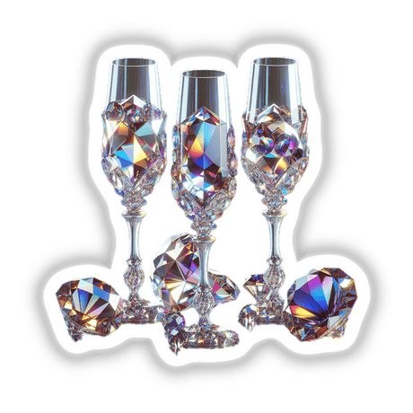 Gemstone Champagne Glasses: Intricately designed glasses adorned with diamond-like crystals, available as stickers or digital artwork. Perfect for adding a touch of elegance to your collection.