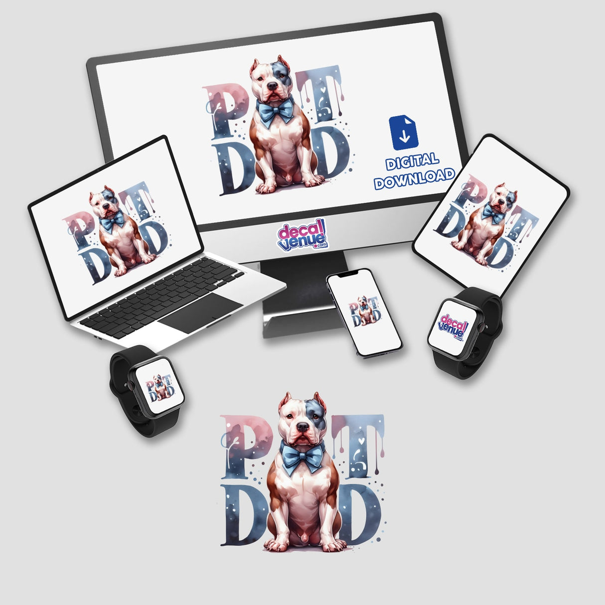 Watercolor Pit Dad Bowtie Pitbull Dog