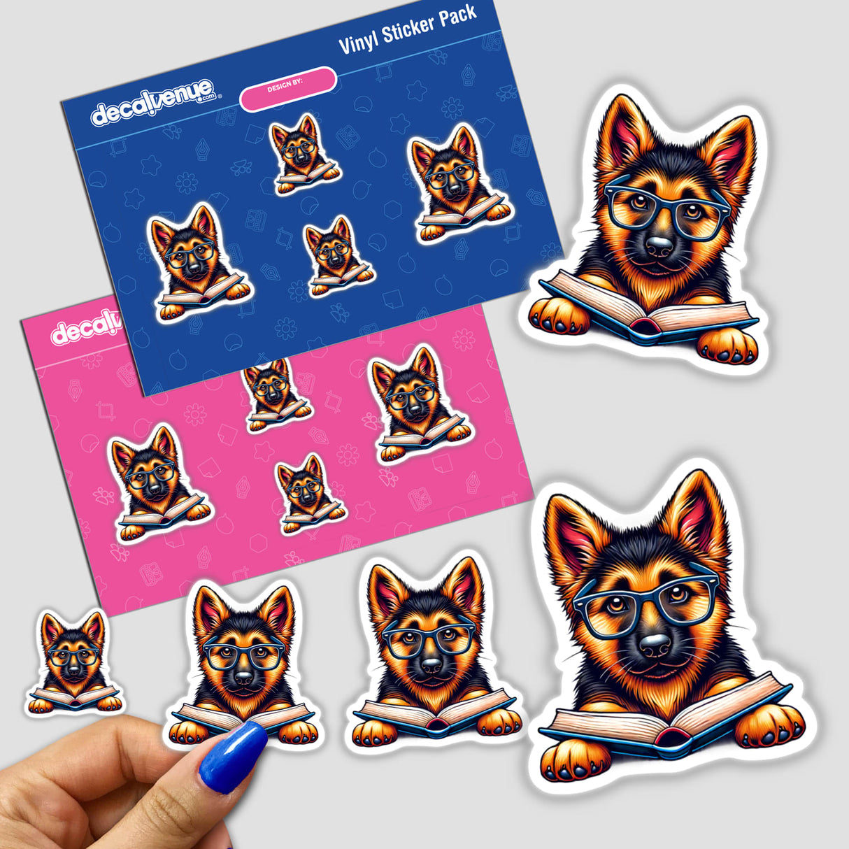 German Shepherd Dog With Reading Glasses Open Book