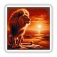 Lion on a Rocky Outcrop at Sunrise: Illustration of a lion majestically perched on a rock, available as stickers or digital artwork from Decal Venue.