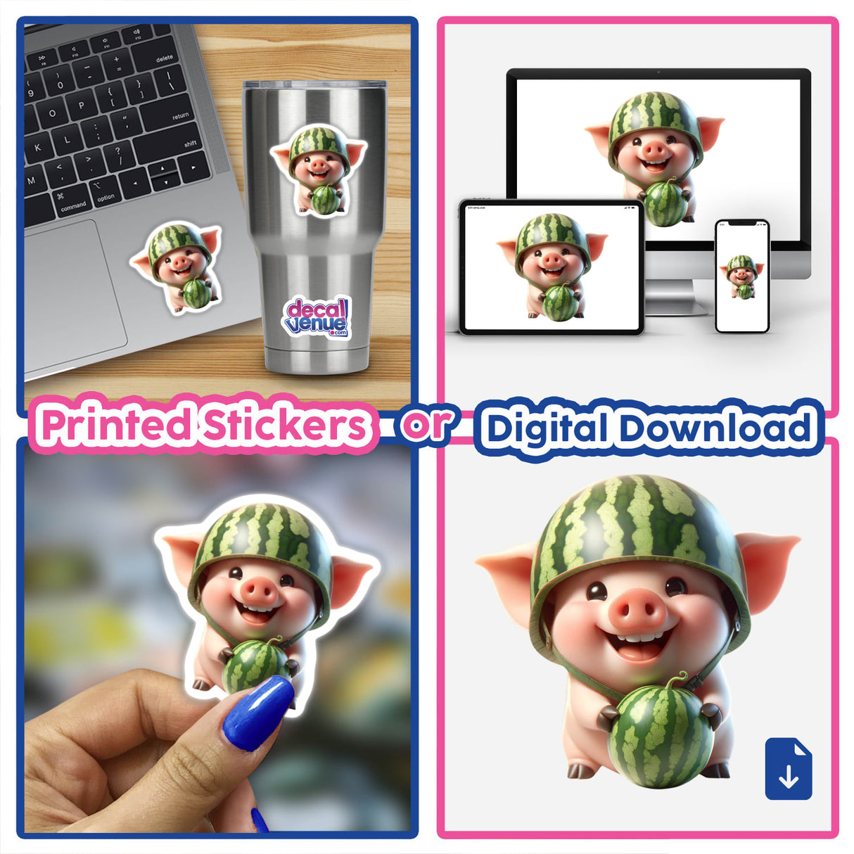 Happy Pig Wearing a Watermelon Helmet