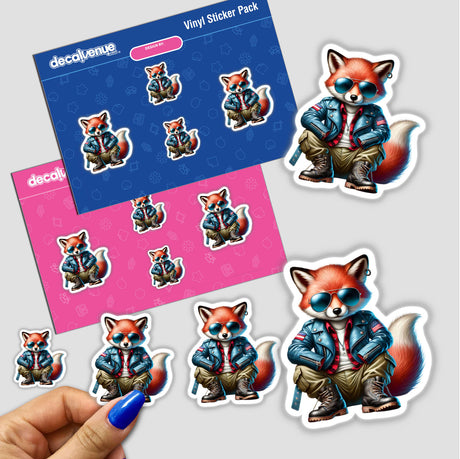 Patriotic Leather Fox Aviator Sunglasses sticker: a cartoon fox in a leather jacket and sunglasses. Available as stickers or digital artwork from Decal Venue.