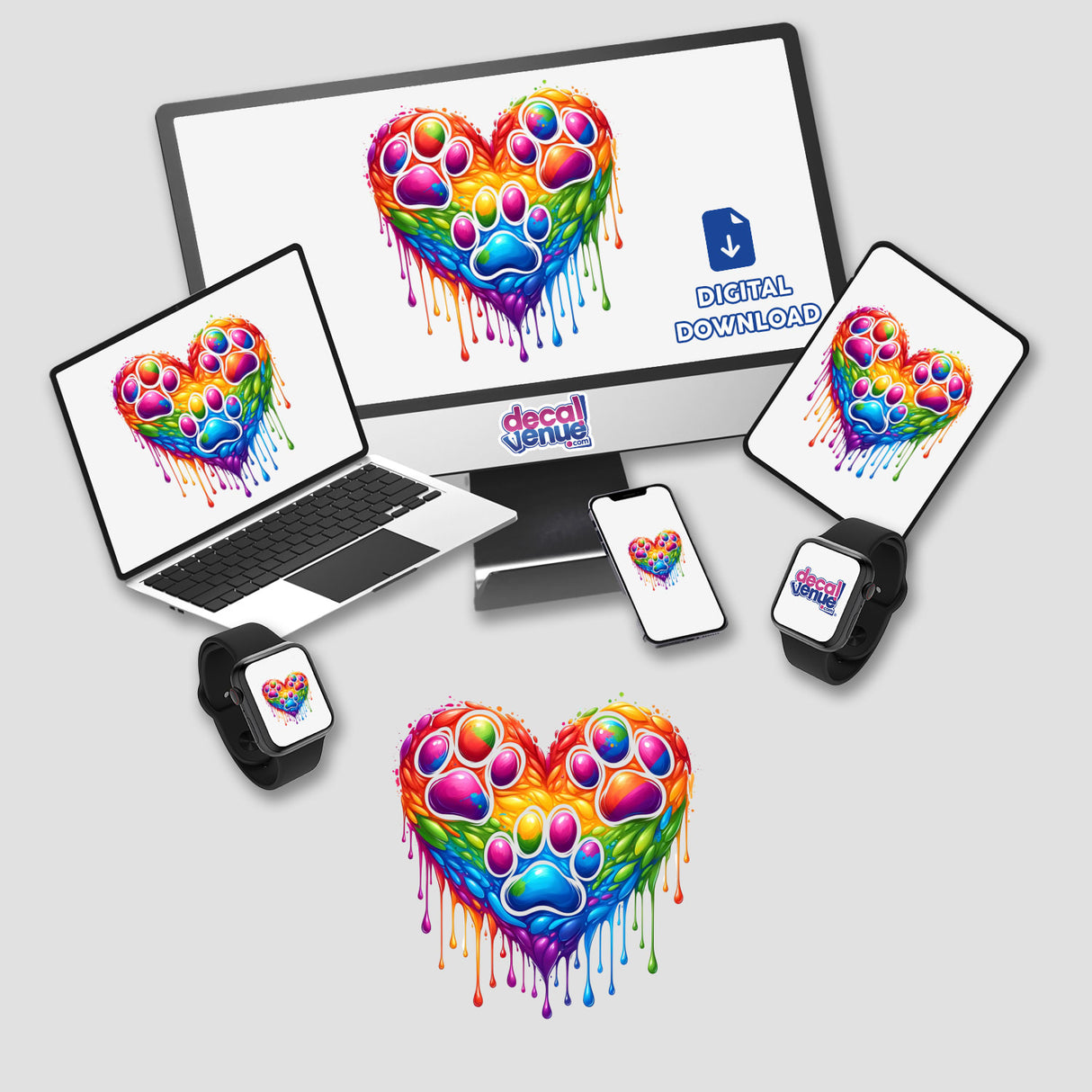 Dog Paw Print Heart Dripping Rainbow Pride