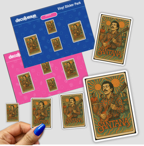 Santana Vintage Trading Card Art – Printable Digital Download or Sticker, featuring Carlos Santana and band in a psychedelic 1960s design, ideal for collectors and creative projects.