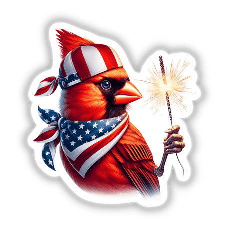 Cardinal Bird Holding Sparkler 4th of July