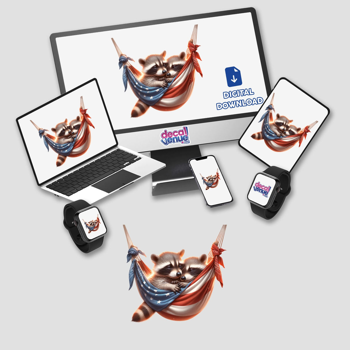 Raccoons In American Flag Bandana Hammock