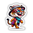 Trendy Tiger cartoon wearing a hat and glasses, available as stickers or digital artwork from Decal Venue.