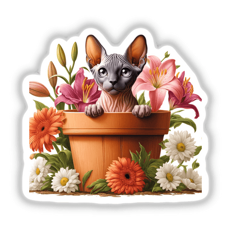 Sphinx Cat Peeking Out of Flower Pot