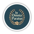 In Omnia Paratus Sticker featuring a circular emblem with gold flower and leaves, ideal for planners and journals, available as stickers or digital artwork from Decal Venue.