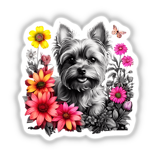 Yorkshire Terrier Yorkie Dog Portrait Floral Accents PA68