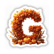 Thanksgiving Letter G Clipart - Fall Leaves and Pumpkins Design: A letter 'G' formed by leaves and pumpkins, available as stickers or digital artwork for commercial use.