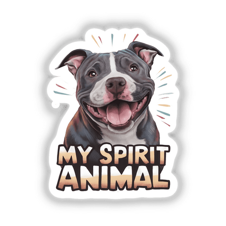 Lively Pitbull dog sticker - Cheerful canine portrait with "My Spirit Animal" text