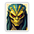 A Cool Alien Predator Soldier depicted as a cartoon character, available as stickers or digital artwork, showcasing a unique fictional design that aligns with Decal Venue's creative vinyl sticker offerings.