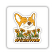 Cartoon illustration of a dog with closed eyes surrounded by flowers, titled Pet More Dogs Give Less Fu**s, available as stickers or digital artwork.
