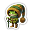 Cartoon Frog Gnome with Umbrella wearing a hat and boots, available as stickers or digital artwork from Decal Venue.