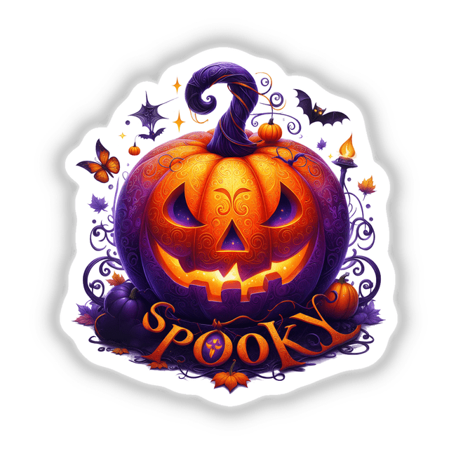 Vivid Spooky Halloween Pumpkin sticker featuring a carved face. Available as stickers or digital artwork.