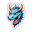 A Cool Fantasy Dragon: Cartoon dragon head with orange horns, available as stickers or digital artwork from Decal Venue, highlighting unique vinyl stickers and digital art offerings.