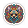 Colorful Chihuahua Mandala Clipart featuring a vibrant dog design, available as stickers or digital artwork.
