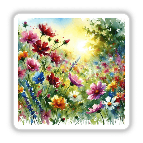 Wild Meadow - Field of Flowers in Bloom painting, featuring vibrant flowers in a field, available as stickers or digital artwork from Decal Venue.