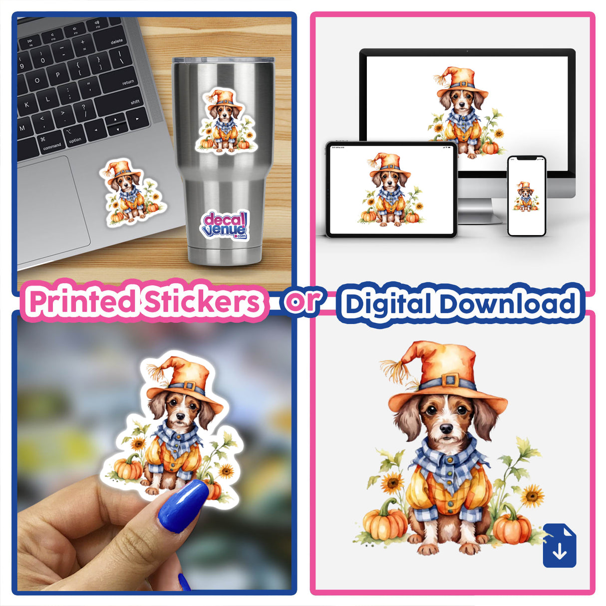 Cute Doxiepoo Scarecrow Clipart | Fall Dog Sticker | Halloween Digital Download with Commercial Rights showing a dog in a hat and scarf, perfect for unique stickers and digital art.