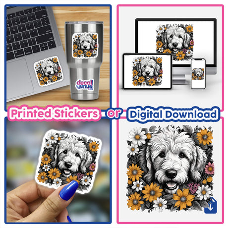 Goldendoodle Dog Portrait Floral Accents PA45