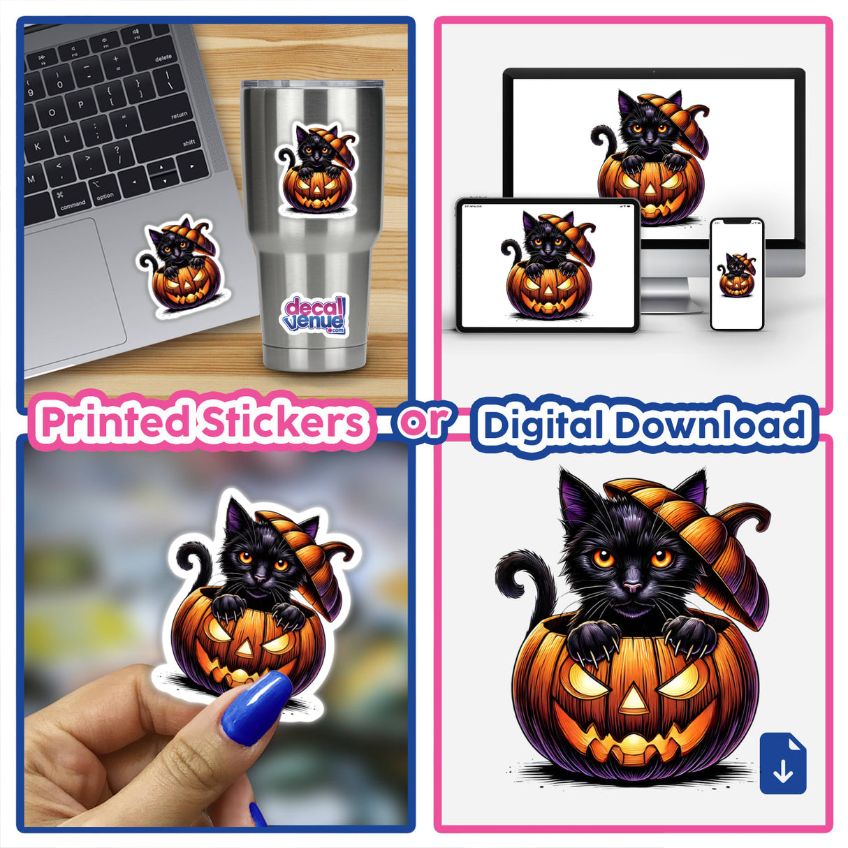 Black cat peeking out of pumpkin Halloween sticker