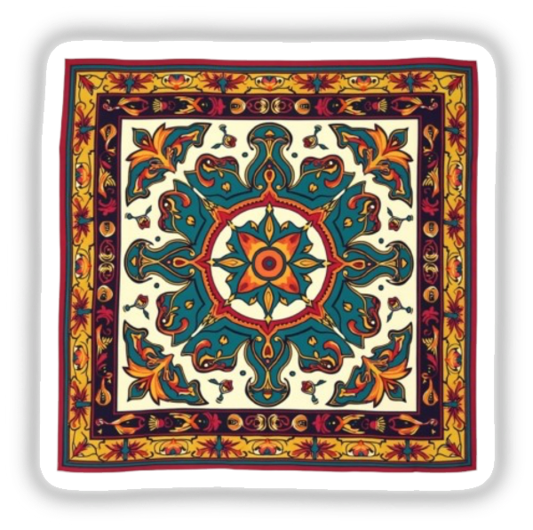 Fall Aesthetic Boho Mandala Bandana Clipart | Vintage Style Bandana with intricate floral pattern; available as Stickers or for Commercial Use Download.