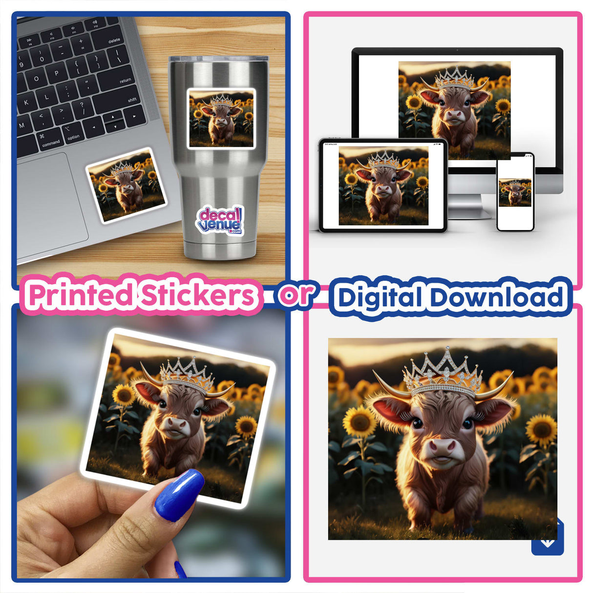 Baby Highland Cow Crown Sunflowers