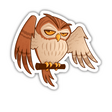 Mister Owley sticker depicting a cartoon owl with vivid yellow eyes and an axe, available individually or in a sticker pack from Decal Venue's unique collection of digital art decals.