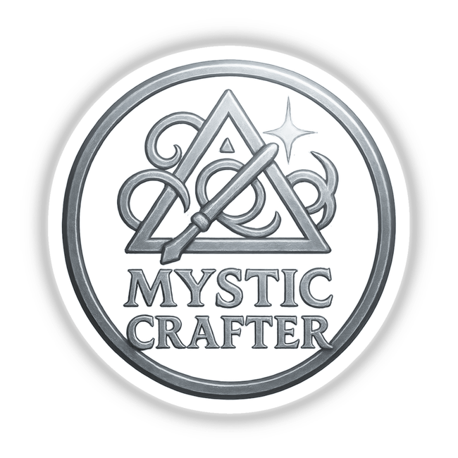 Mystic Crafter – RPG-Style Skill Badge (Silver Arcane Icon) depicting a detailed, mystical emblem available as both stickers and digital artwork, embodying the unique aesthetic of Decal Venue's offerings.