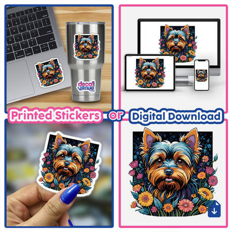 Yorkie Dog Portrait Floral Accents PA70