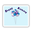 Bunch of multicolored balloons on white strings against a blue background with "Happy Birthday" text