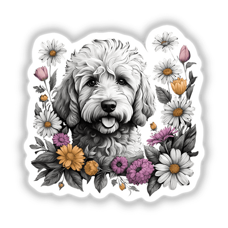 Golden doodle Dog Portrait Floral Accents PA44