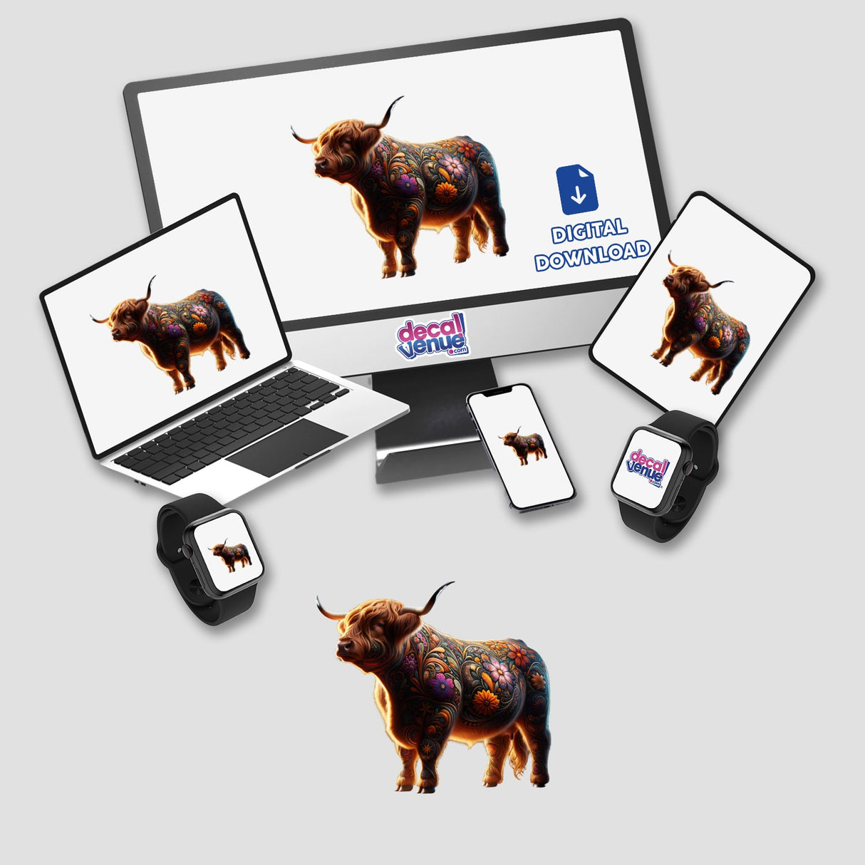Floral Tattoo Highland Cow PA23