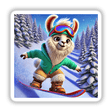 a painting of a llama on a snowboard