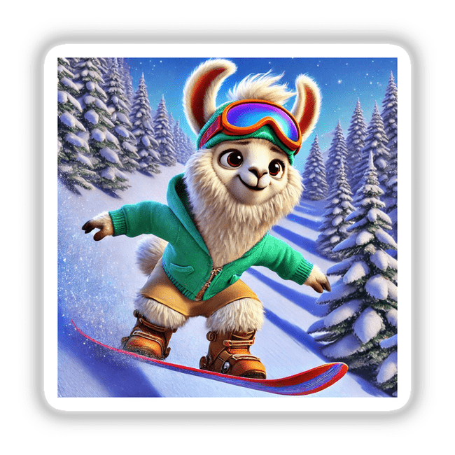 a painting of a llama on a snowboard