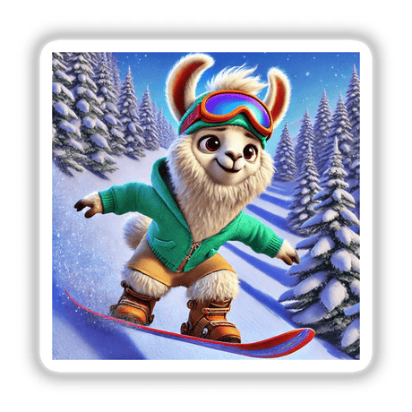 a painting of a llama on a snowboard
