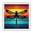 Dragonfly Silhouette with Multi-Color Stripes: A detailed dragonfly artwork set against a vibrant background, available as stickers or digital artwork from Decal Venue.