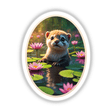 Cute Otter In The Water artwork depicts a cartoon otter playfully floating among lily pads, available as stickers or digital artwork from Decal Venue, specializing in unique designs.