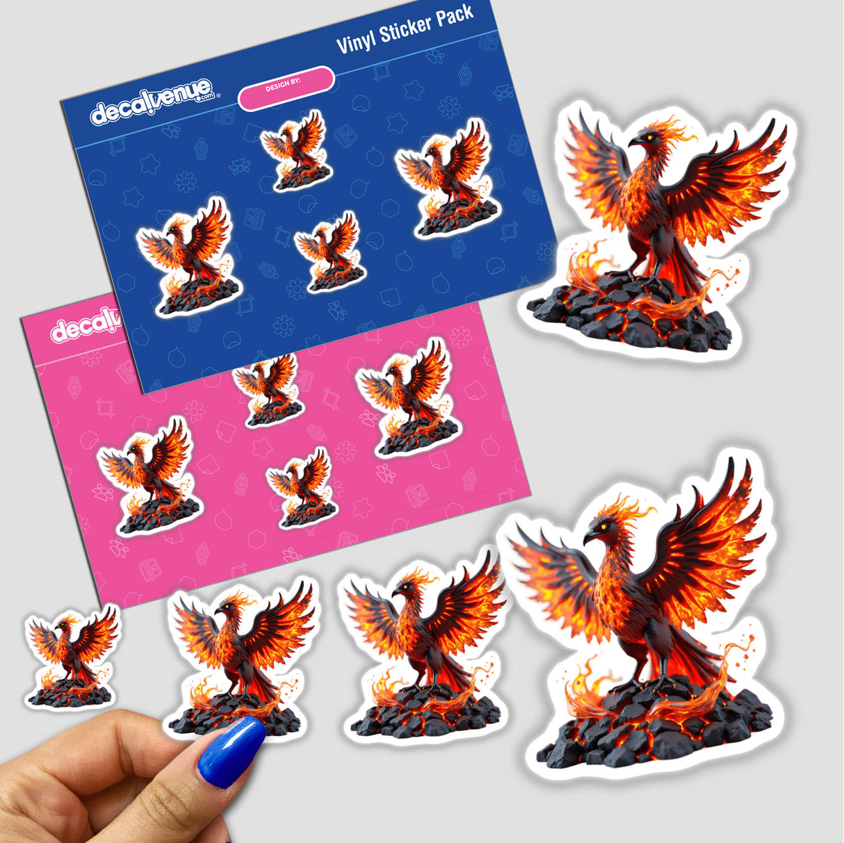 Molten Lava Phoenix sticker featuring a bird with fiery wings, available as stickers or digital artwork from Decal Venue.