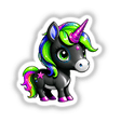 Cute And Magical Pony Unicorn illustration featuring a cartoon unicorn with rainbow hair and horn. Available as stickers or digital artwork from Decal Venue, known for unique designs.